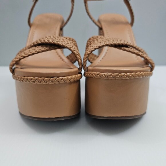 NEW Schutz Karima Platform Womens 9.5 Tan Leather Braided Chunky Block Heel 70s - Picture 6 of 14